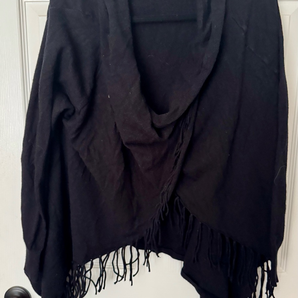 Nordstrom Black Fringe Drape Top